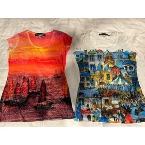 Clotheshead S/P Tunic Top‎ Sailboat Sunset Watercolor Art Colorful